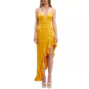 NWT New Bardot Marigold Ember Asymmetric Satin Midi Slip Dress Size 4